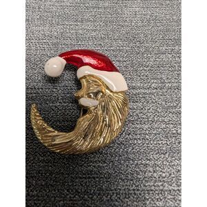 "AAi" SIGNED CRESCENT Red And GoldCrescent MOON Broach‎ Pin